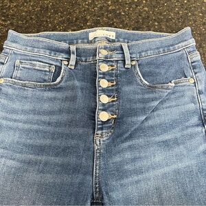 LOFT Blue High Rise Button-Fly Skinny Cropped Raw Hem Women's Denim Jeans Pants
